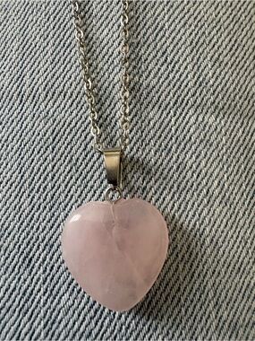 Heart-Shaped Rose Quartz Pendant Necklace - Pink Stone on Silver Chain